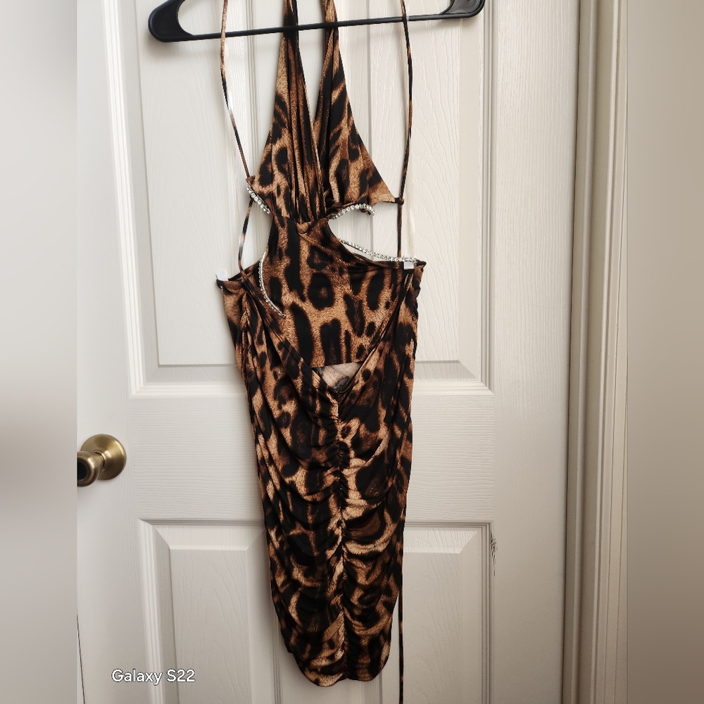 Leopard Print Backless Halter Dress